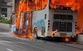 Fire engulfs student bus