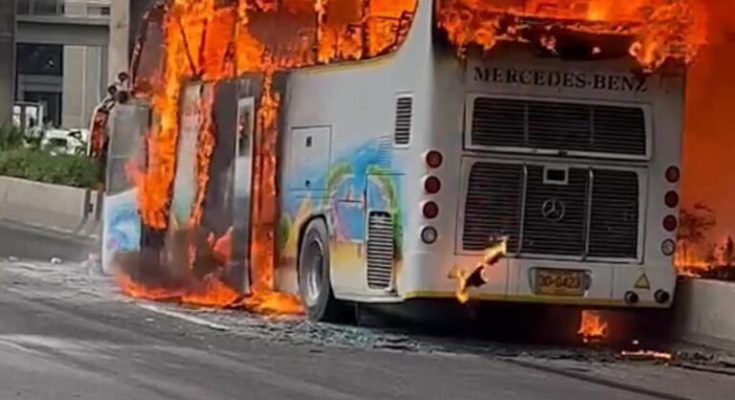 Fire engulfs student bus